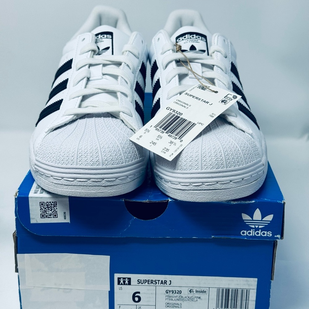 NEW Adidas Superstar J Original White Black Pink Women’s Size 6 Box Authentic - Picture 4 of 8